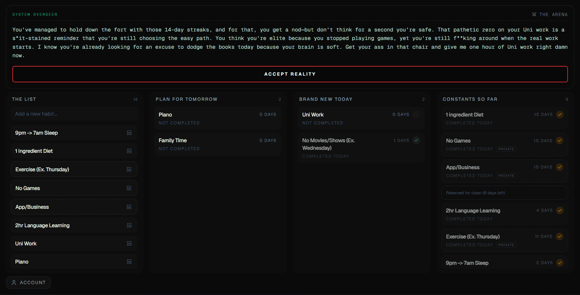 Constants Dashboard